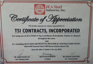 One of JEA Steel's Top Contributor & Invaluable Partner in Business throughout the years.